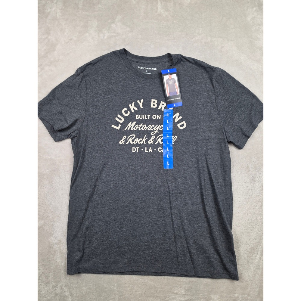 Lucky Brand Graphic T-Shirt Mens Large Black Built On Motorcycle Rock & Roll NWT
